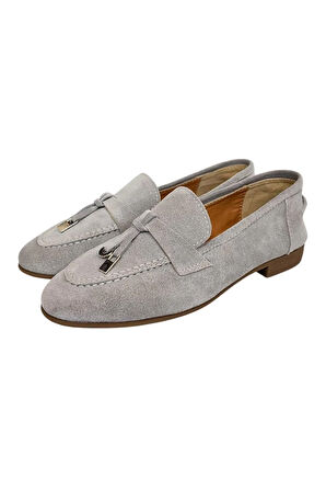 Gri Hakiki Süet Deri Loafer