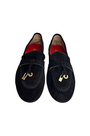 Siyah Hakiki Süet Deri Loafer