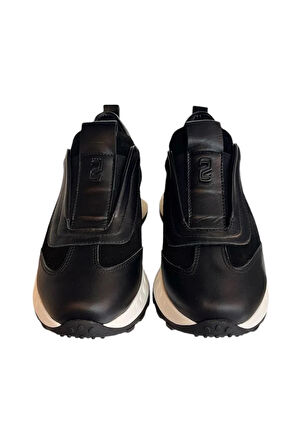 Siyah Hakiki Deri Süet Comfort Taban Sneaker