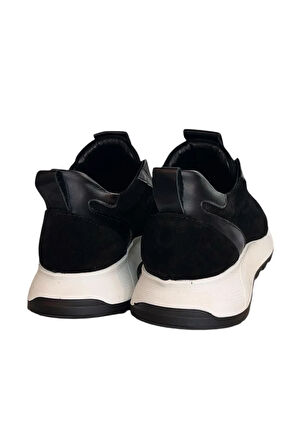 Siyah Hakiki Deri Süet Comfort Taban Sneaker