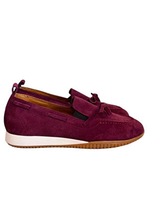 Mor Hakiki Deri Süet Fiyonk Detay Comfort Taban Loafer  