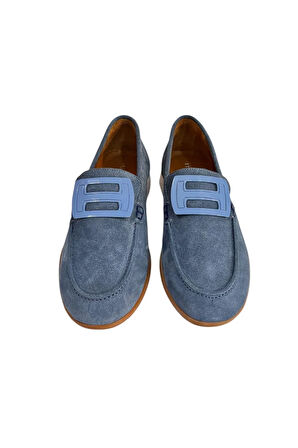 Mavi Hakiki Süet Deri Toka Detay Comfort Günlük Ayakkabı