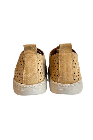Camel Hakiki Deri Süet Delikli Comfort Taban Bağcıklı Ayakkabı