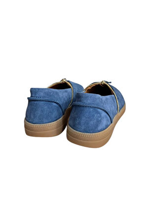 Mavi Hakiki Süet Deri Fermuar Detay Comfort Günlük Ayakkabı