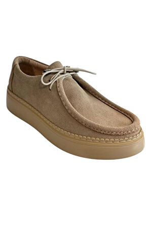 Bej Hakiki Deri Süet  Comfort Taban Günlük Ayakkabı