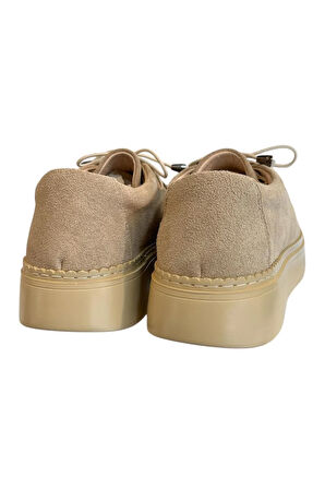 Bej Hakiki Deri Süet  Comfort Taban Günlük Ayakkabı