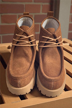 Taba Hakiki Deri Süet Bağcıklı Bot