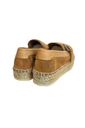 Taba Hakiki Süet Hasır Taban Tokalı Loafer 