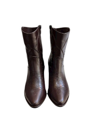 Kahve Hakiki Deri İşleme Detaylı Western Bot