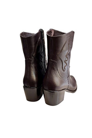 Kahve Hakiki Deri İşleme Detaylı Western Bot