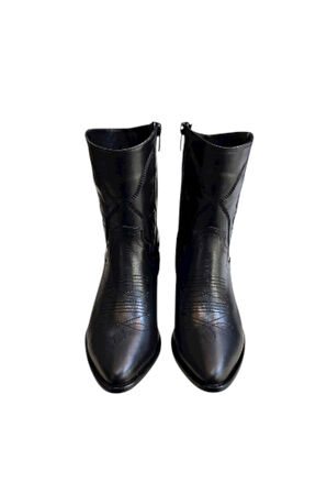 Siyah Hakiki Deri İşleme Detaylı Western Bot