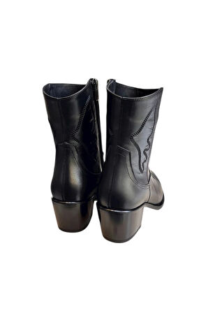 Siyah Hakiki Deri İşleme Detaylı Western Bot