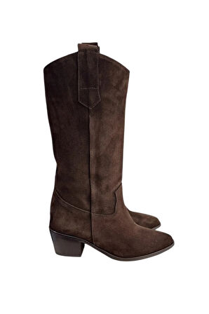 Kahve Hakiki Süet Western Çizme