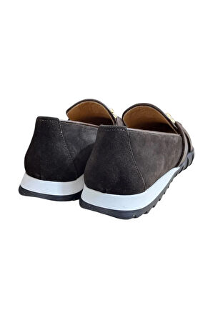 Kahve Hakiki Deri Süet Toka Detay Comfort Taban Spor Loafer