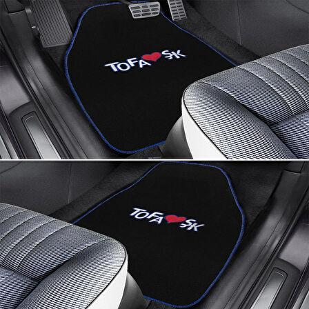 Tofaş Şahin Doğan Kartal Uyumlu Siyah Halı Paspas 5'li Set | Mavi Şeritli Nakışlı Oto Paspas Takımı