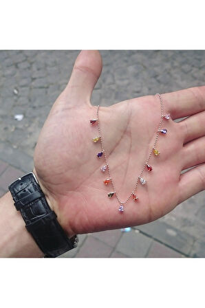 Modahilye 925 Ayar Gümüş Mix Damla Rose Gold Renk Kolye