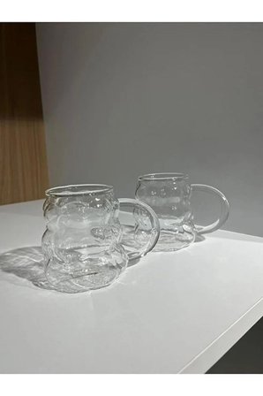 6 Adet Üzüm Desenli Borosilikat Cam Bardak Seti 200 ml – Kulplu Çay, Kahve, Soğuk Kahve ve Meşrubat Bardağı