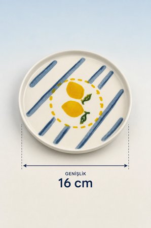 6 Adet Seramik Özel Tasarım Handmade Limon Pasta Tabak Seti - Tatlı Tabağı Set