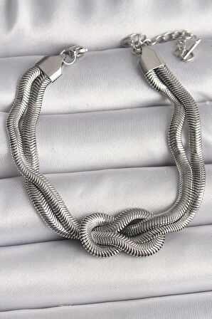 316L Çelik Gümüş Renk Düğüm Model Kadın Bileklik - TJ-BB6711