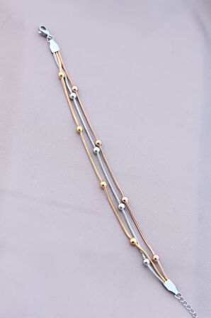 316L Kararmaz Çelik Gümüş Renk Top Zincirli Kadın Bileklik - TJ-BB4172