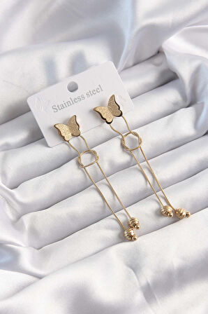 316L Çelik Altın Renk Sallantılı Düğüm Model Kelebek Küpe - TJ-BKP9496