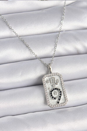 316L Çelik Gümüş Renk Zincir Akrep Burcu Zirkon Taşlı Kadın Kolye - TJ-BKO9453