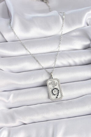 316L Çelik Gümüş Renk Zincir Akrep Burcu Zirkon Taşlı Kadın Kolye - TJ-BKO9453