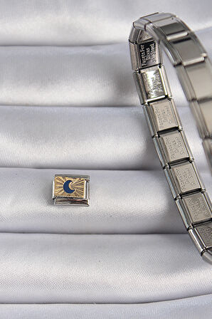 316L Çelik Gümüş Renk Gold Hilal İşlemeli Nomination Charm - TJ-BC1017