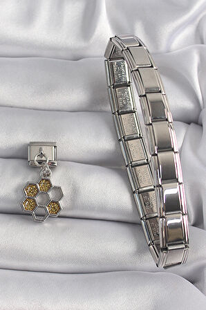 316L Çelik Gümüş Renk Sallantı Simli Bal Beteği Model Nomination Charm - TJ-BC1158