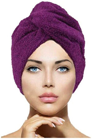 2 Adet Mor Mikrofiber Düğmeli Lastikli Banyo Pilaj Havuz Saç Bonesi Saç Havlusu