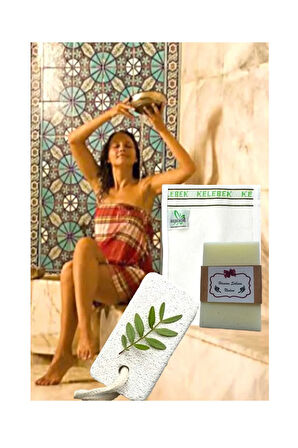3'lü Geleneksel Türk Hamam Seti Hamam Kokulu Sabun Ponza Taşı Kese Spa Banyo Klasik Hediye Seti