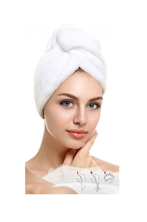 2 Adet Mikrofiber Düğmeli Lastikli Banyo Pilaj Havuz Saç Bonesi Saç Havlusu