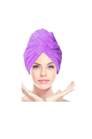 1 Adet Mor Mikrofiber Düğmeli Lastikli Banyo Pilaj Havuz Saç Bonesi Saç Havlusu
