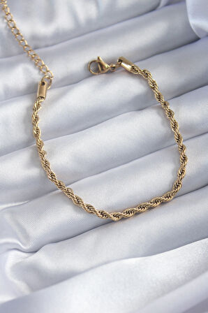Tegan 316L Çelik Gold Renk Burgu Zincir Model Kadın Bileklik TG27BB5667