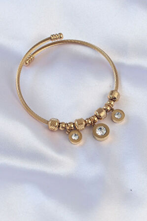 Tegan 316L Çelik Gold Renk Zirkon Taşlı Model Charm Bileklik TG27BB6089