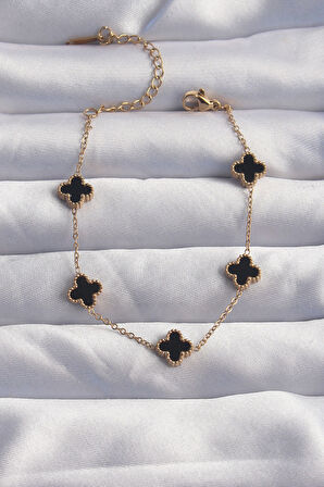 Tegan 316L Çelik Baby Boy Gold Renk Siyah Mineli Yonca Bileklik TG27BB6276