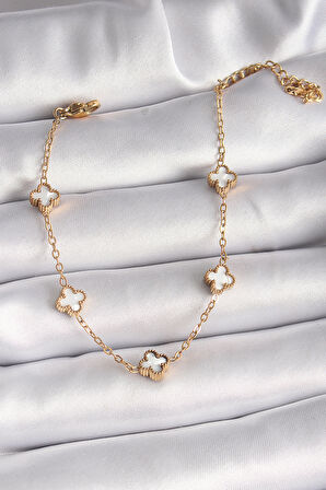 Tegan 316L Çelik Gold Renk Beyaz Baby Boy Yonca Model Kadın Bileklik TG27BB6476