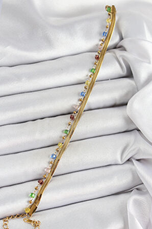 Tegan 316L Çelik Gold Renk Karışık Renkli Kristal Taşlı Kadın Bileklik TG27BB7090