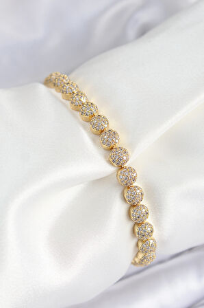 Tegan Pirinç Zirkon Taşlı Yarım Topcuk Model Gold Renk VIP Seri Kadın Bileklik TG27BB7508