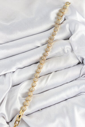 Tegan Pirinç Zirkon Taşlı Yarım Topcuk Model Gold Renk VIP Seri Kadın Bileklik TG27BB7508