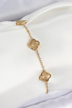 Tegan 316L Çelik Gold Renk Yonca Kadın Bileklik TG27BB7675