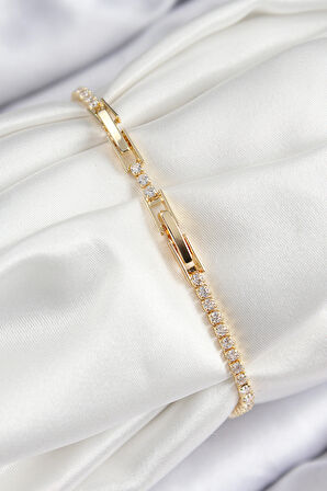 Tegan Pirinç Zirkon Taşlı Çiçek Model Gold Renk Kadın Bileklik TG27BB7709