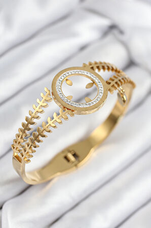 Tegan 316L Çelik Zirkon Taşlı Çeyrek Takılabilir Gold Renk Kelepçe TG27BB7823