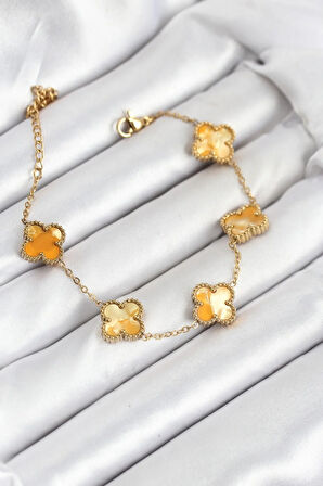 Tegan 316L Çelik Gold Zincir Sarı Yonca Bileklik TG27BB7906