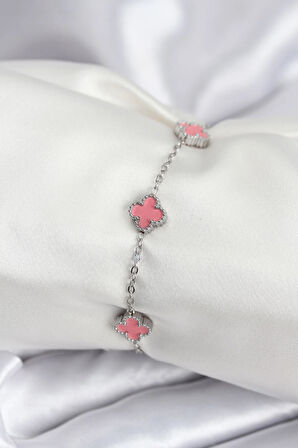 Tegan 316L Çelik Gümüş Renk Pembe Baby Boy Yonca Kadın Bileklik TG27BB7947