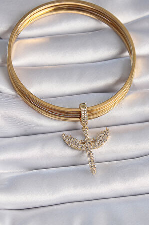 Tegan Pirinç Gold Renk Zirkon Taşlı Mikail Model Ajda Charm TG27BC1003