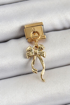 Tegan 316L Çelik Sallantılı Uzun Fiyonk Model Gold Renk Nomination Charm TG27BC1403