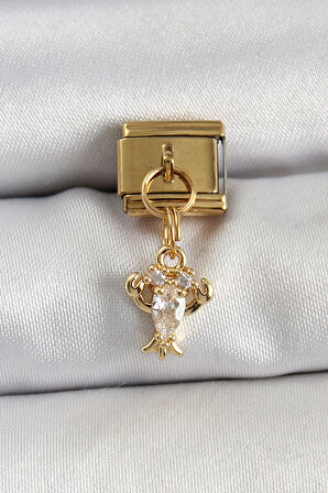 Tegan 316L Çelik Sallantılı Zirkon Taşlı Yengeç Model Gold Renk Nomination Charm TG27BC1417