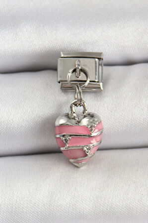 Tegan 316L Çelik Gümüş Renk Pembe Kalp Model Nomination Charm TG27BC1495