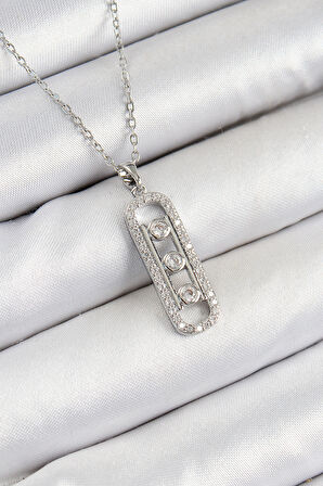 Tegan 316L Çelik Zirkon Taşlı Messika Model Gümüş Renk Kadın Kolye TG27BKO10346
